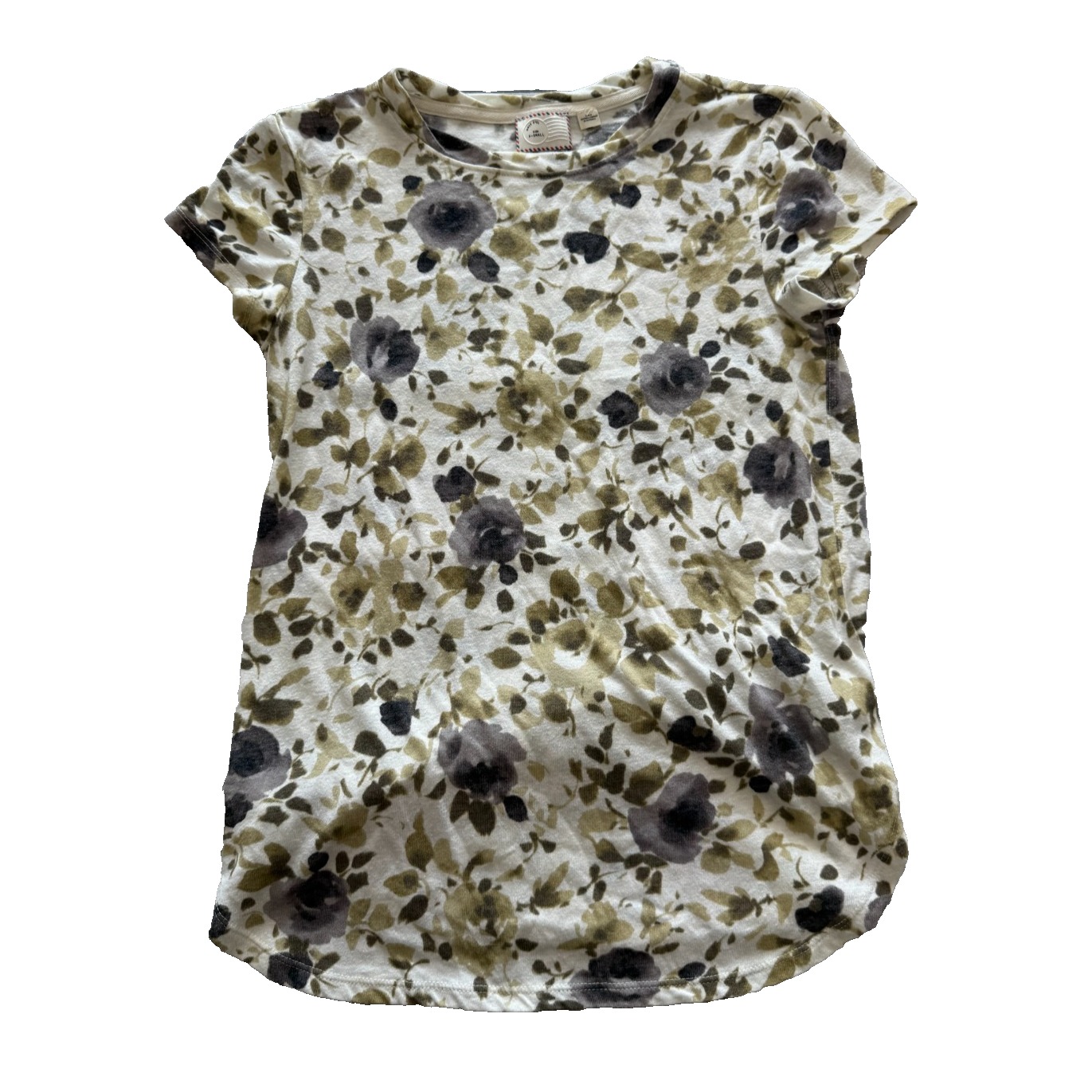 Anthropologie Postal Stamp Floral Knit Top Womens Xs Ivory Olive Summer Bohemian